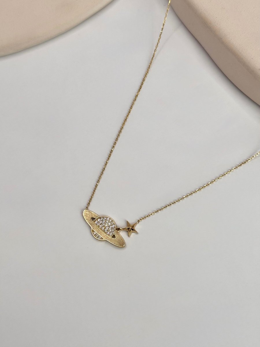 Taşlı Satürn Kolye